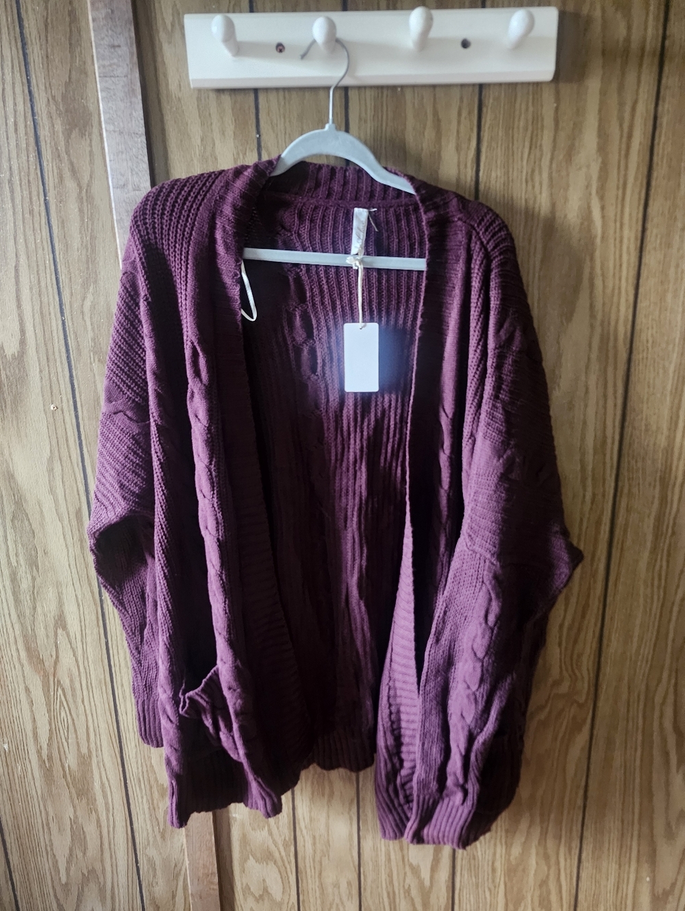 L Love Burgundy Cable Knit Open Front Cardigan 2X/3X Plus Size Contemporary Cozy - Picture 2 of 8
